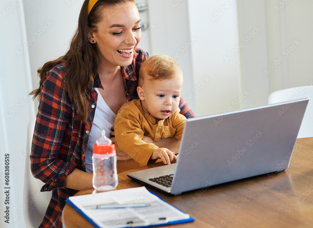 mother baby laptop computer child woman working business parent mom family mother baby laptop computer child woman working business parent mom family