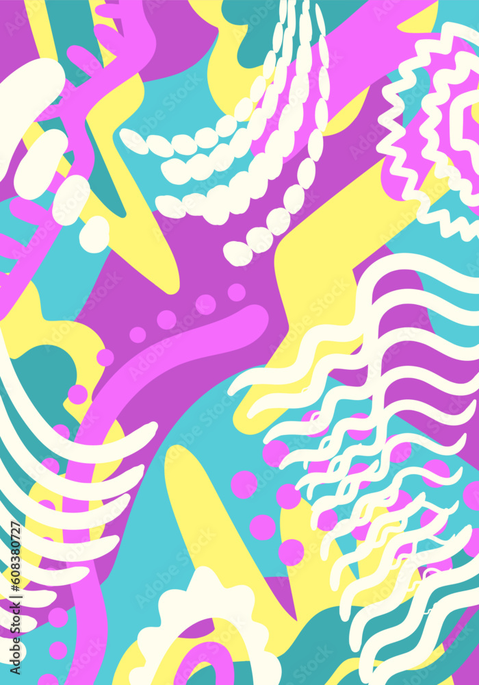 vector colorful doodle freeform shape and patterns abstract background