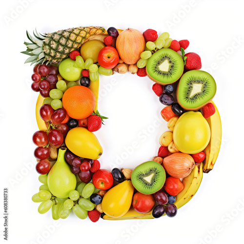Citrus Dream: Vibrant Letter D Made of Fresh Fruits and Zesty Citrus generative, ai