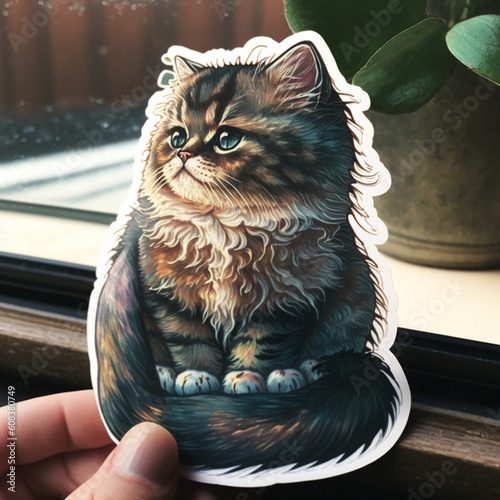 Adorable Cat Cut Sticker on a Vibrant Background, Generative AI photo