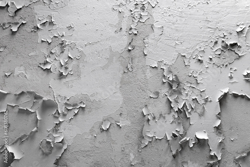 Old painted wall. White cracked paint on the wall. Grungy cracked white wall paint peeling off. Surface paint on the walls are damaged.