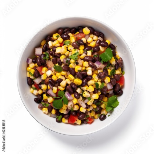 Black Bean and Corn Salad isolated on white background. Generative AI