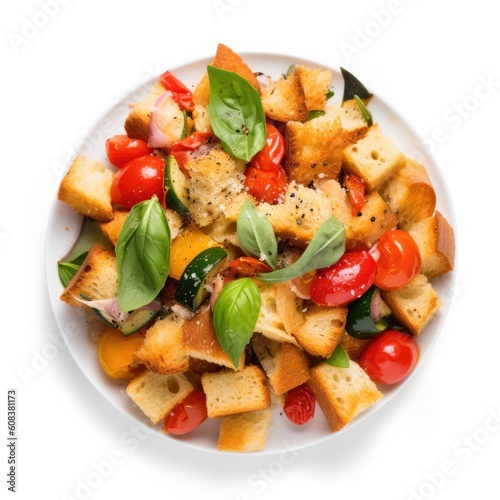 Panzanella Tuscan Bread Salad isolated on white background. Generative AI