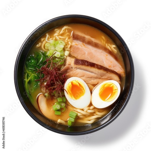 Miso Ramen isolated on white background. Generative AI