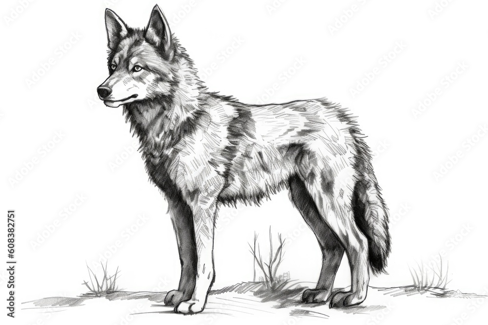 Obraz premium Cute Wolf drawing on white background - generative AI