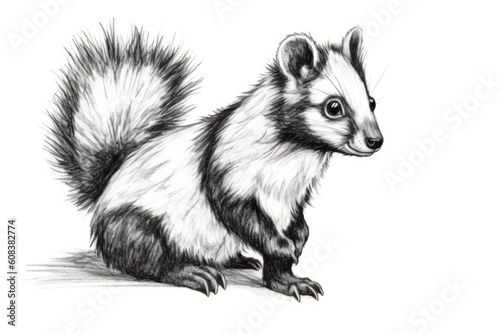 Cute Skunk drawing on white background - generative AI