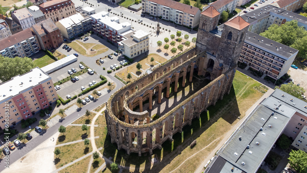 Fototapeta premium aerial view of the cathedral St. Nikola in zerbst saxony-anhalt,germany
