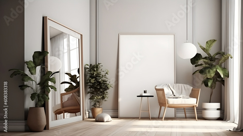 Minimalist Interior of modern living room 3D rendering  generative ai