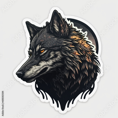 Striking Wolf Sticker with Wilderness Vibes and Vibrant Background, Generative AI photo