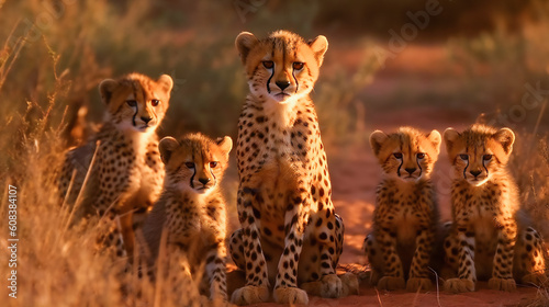 Baby Cheetahs with Their Mom AI Generated