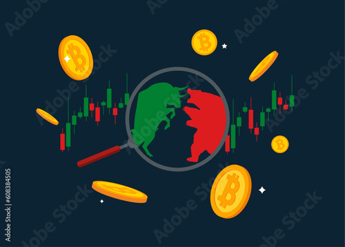 Bear and Bull fighting. Stock market trend. Symbol of Financial markets. Global economy crash or boom. Flat vector illustration