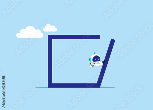 Robot get out of the comfort zone to success. Going beyond limits. Modern vector illustration in flat style