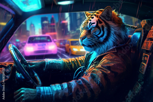 the tiger at night brings the car generative ai