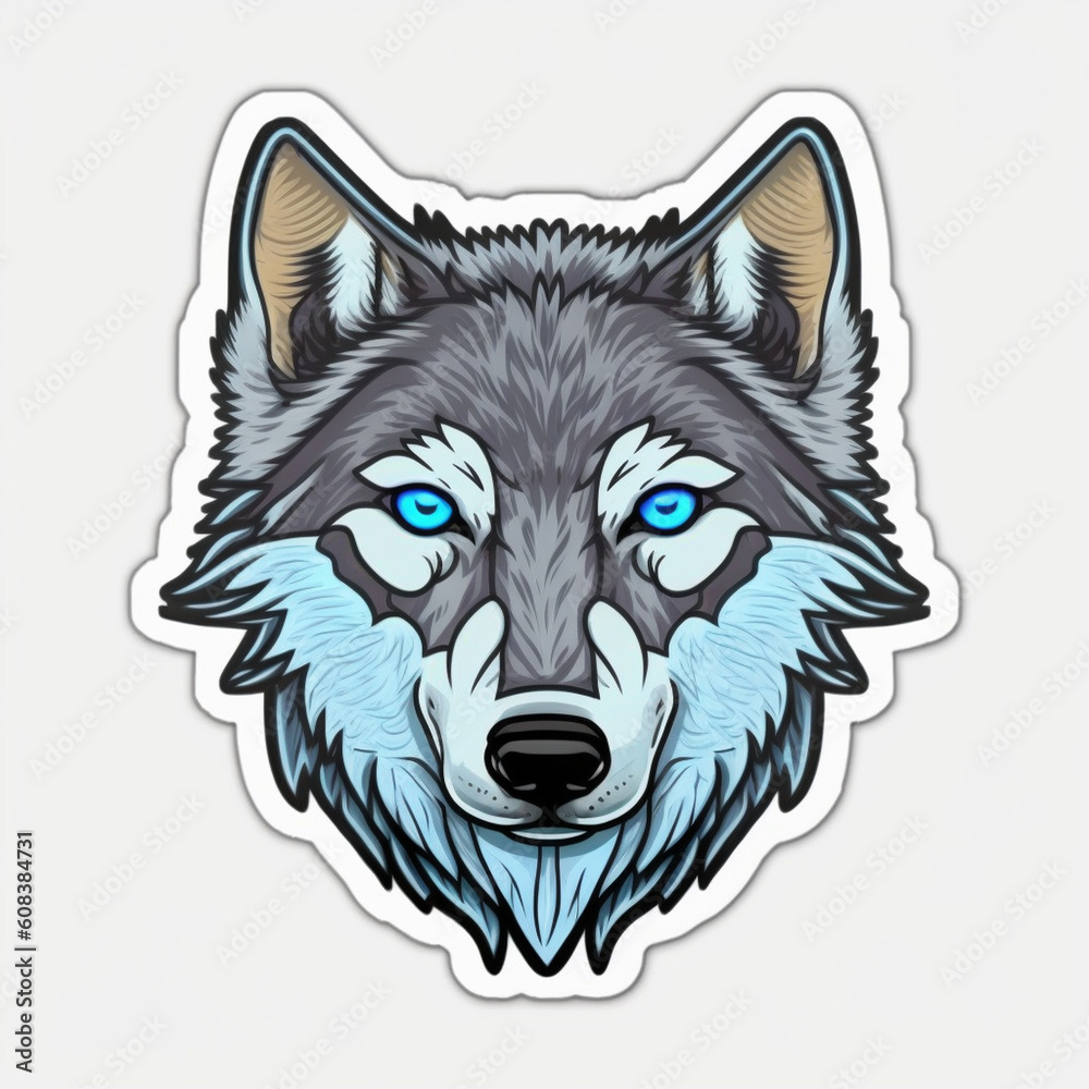 Fototapeta premium Striking Wolf Sticker with Wilderness Vibes and Vibrant Background, Generative AI