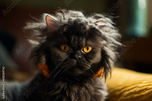 Confused Kitty Coif. Feline Fashion Faux Pas. AI Generated
