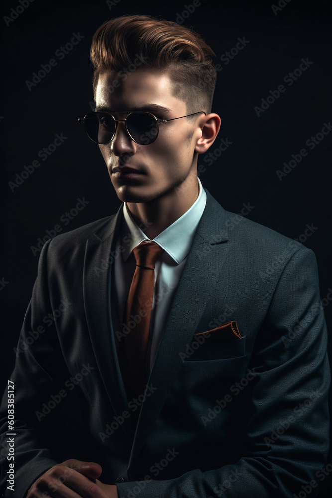 Fashionable male model in a trendy suit and sunglasses. AI Generated.. Fashionable male model in a trendy suit and sunglasses. AI Generated..