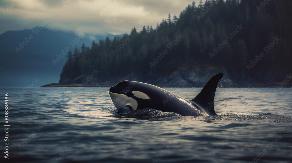 Fototapeta premium Killer whale swimming. Ai Generated