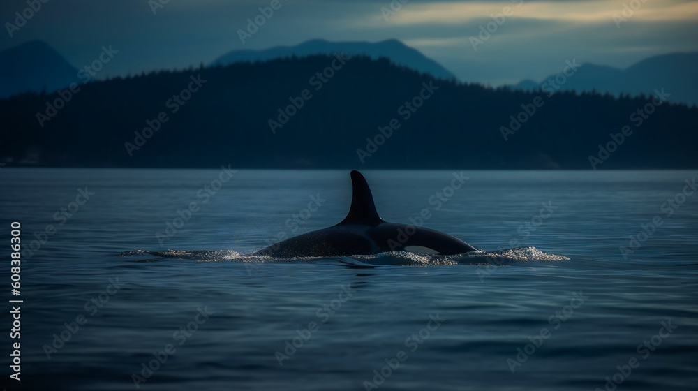 Fototapeta premium Killer whale swimming. Ai Generated