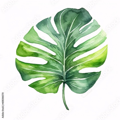 Monstera leave watercolor painting vector for cards, wedding invitation and birthday cards. Generative Ai.