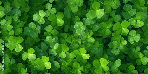 Viele Kleeblätter im saftigen Grün Nahaufnahme, ai generativ photo