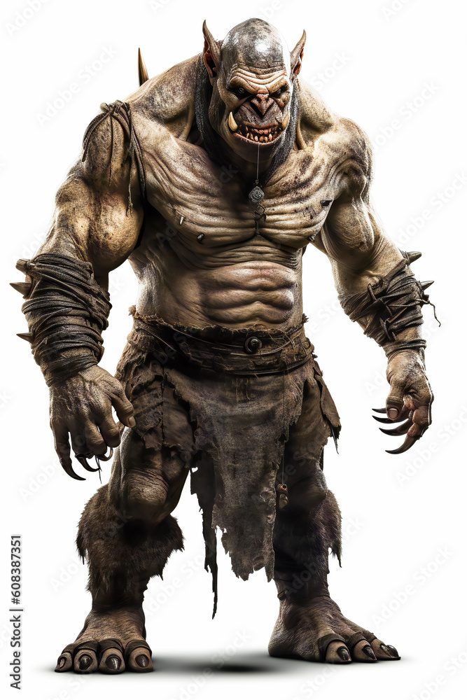 Ogre with Piercing Eyes and Sharp Teeth isolated on white background. AI Generated Ogre with Piercing Eyes and Sharp Teeth isolated on white background. AI Generated