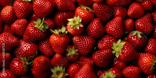 Viele fruchtige Erdbeeren von oben Ansicht Nahaufnahme, ai generativ  photo