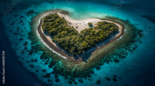 Paradise Island in the form of heart. AI Generated