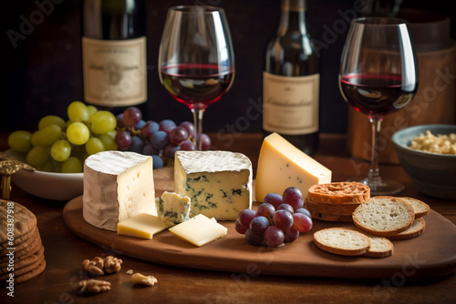 Selection Of Cheese And Wine. AI Generated