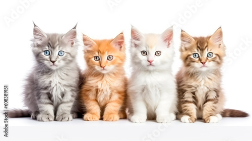 group of small kittens isolated on white background. AI Generated © EwaStudio