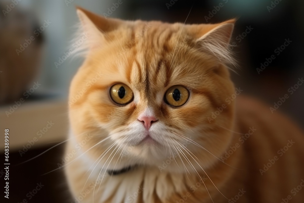 Portrait of a cute cat looking away. Highland fold cat breed. Generative AI Portrait of a cute cat looking away. Highland fold cat breed. Generative AI