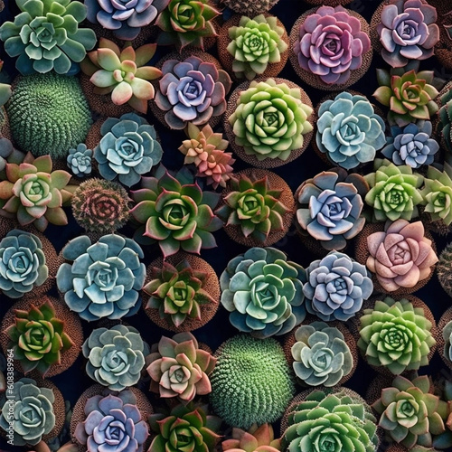 background from a variety of colorful succulents  top view pattern.