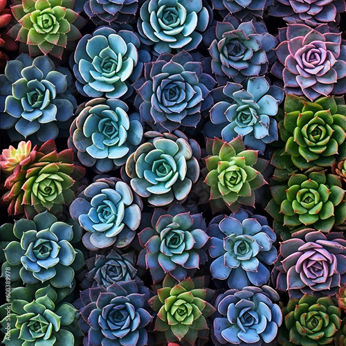 background from a variety of colorful succulents  top view pattern.