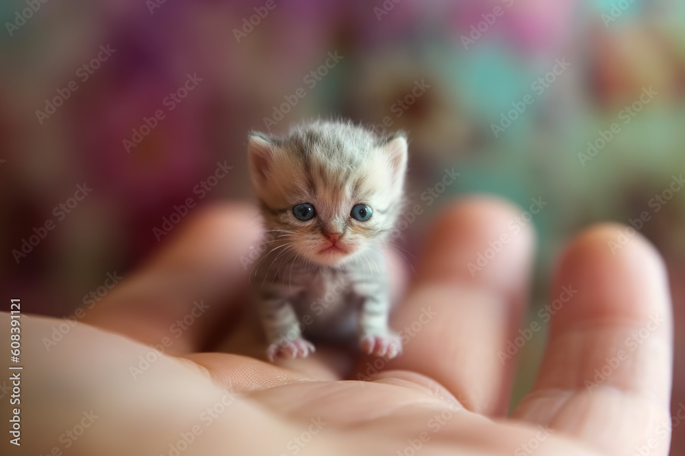 animal en miniatura gatito en la palma de una mano. Ilustración de Ia generativa animal en miniatura gatito en la palma de una mano. Ilustración de Ia generativa