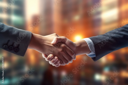 Businessmen making a handshake with a partner, greeting and dealing. Generative AI