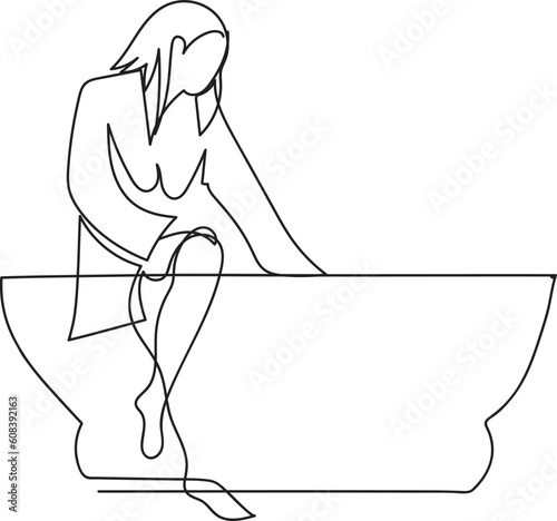 line drawing woman sitting in bathtub bathroom activities concept