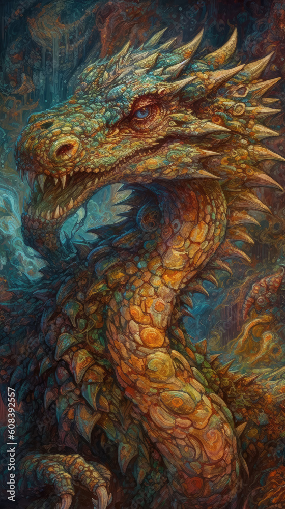 Obraz premium oil painting de dragon. ilustración de ia generativa