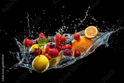 Fototapeta Naklejka Na Ścianę i Meble -  stock photo of water splash with various fruits fall isolated Food Photography