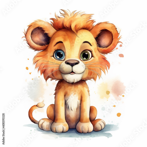 cute watercolor lion illustration isolated on white background  ai generated