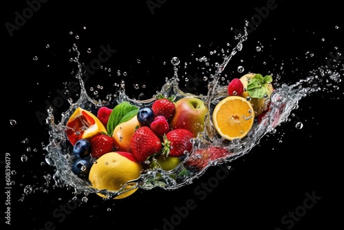 Fototapeta Naklejka Na Ścianę i Meble -  stock photo of water splash with various fruits fall isolated Food Photography