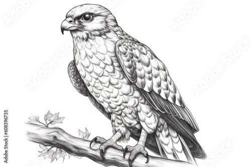 Cute Falcon drawing on white background - generative AI