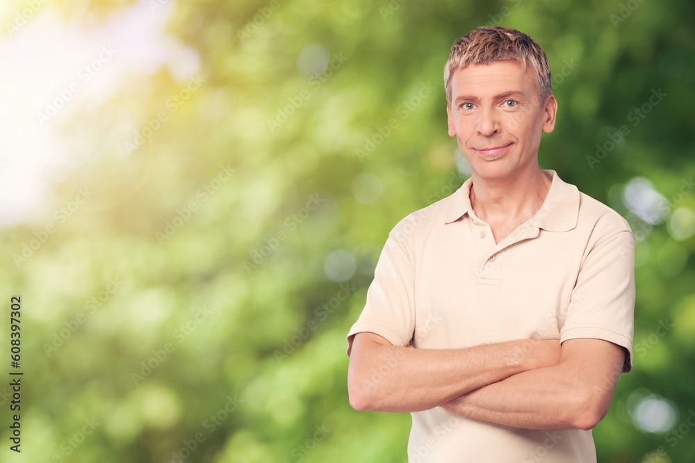 Happy mature man at green city park Happy mature man at green city park