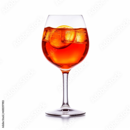 aperol spritz drink in a glass with orange slices isolated on white background, ai generated