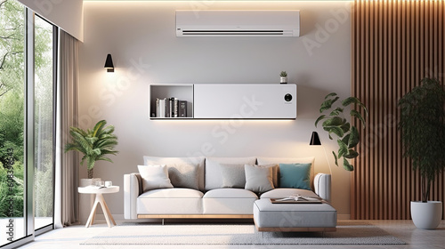 A modern air conditioning unit in a stylish setting. Created with Generative AI © Yevhen