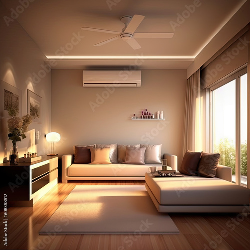 A modern air conditioning unit in a stylish setting. Created with Generative AI