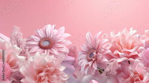 Pink and soft colors flowers abstract background with copy space. Generative AI. © nadunprabodana