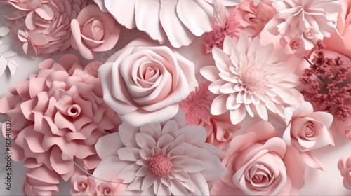 Pink and soft colors flowers abstract background with copy space. Generative AI. © nadunprabodana