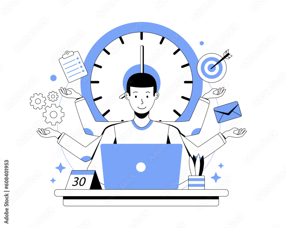 Illustration of time management and schedule in line style Illustration of time management and schedule in line style