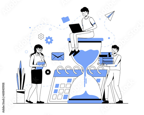 Illustration of time management and schedule in line style