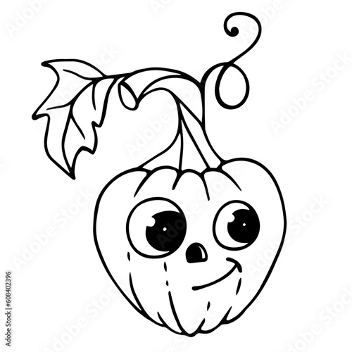 Linear sketch coloring of funny Halloween pumpkin characters.Vector graphics.