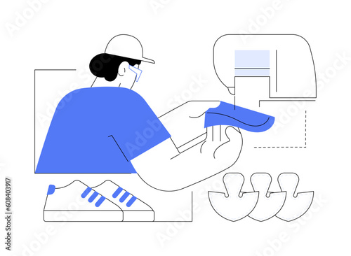 Sneakers sewing abstract concept vector illustration.